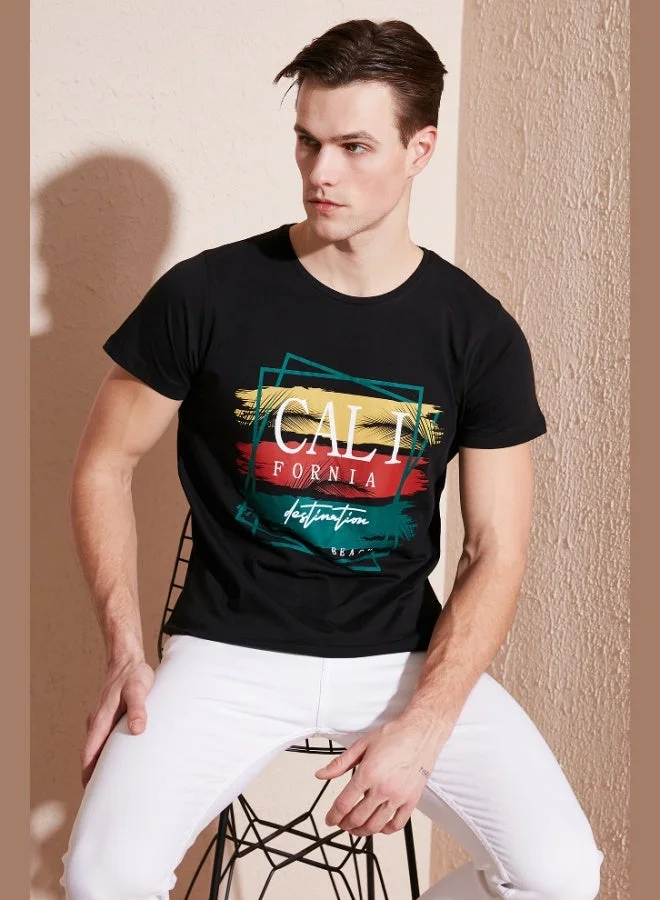 بوراتي تيشيرت رجالي قطن بياقة دائرية بقصة ضيقة من بوراتي